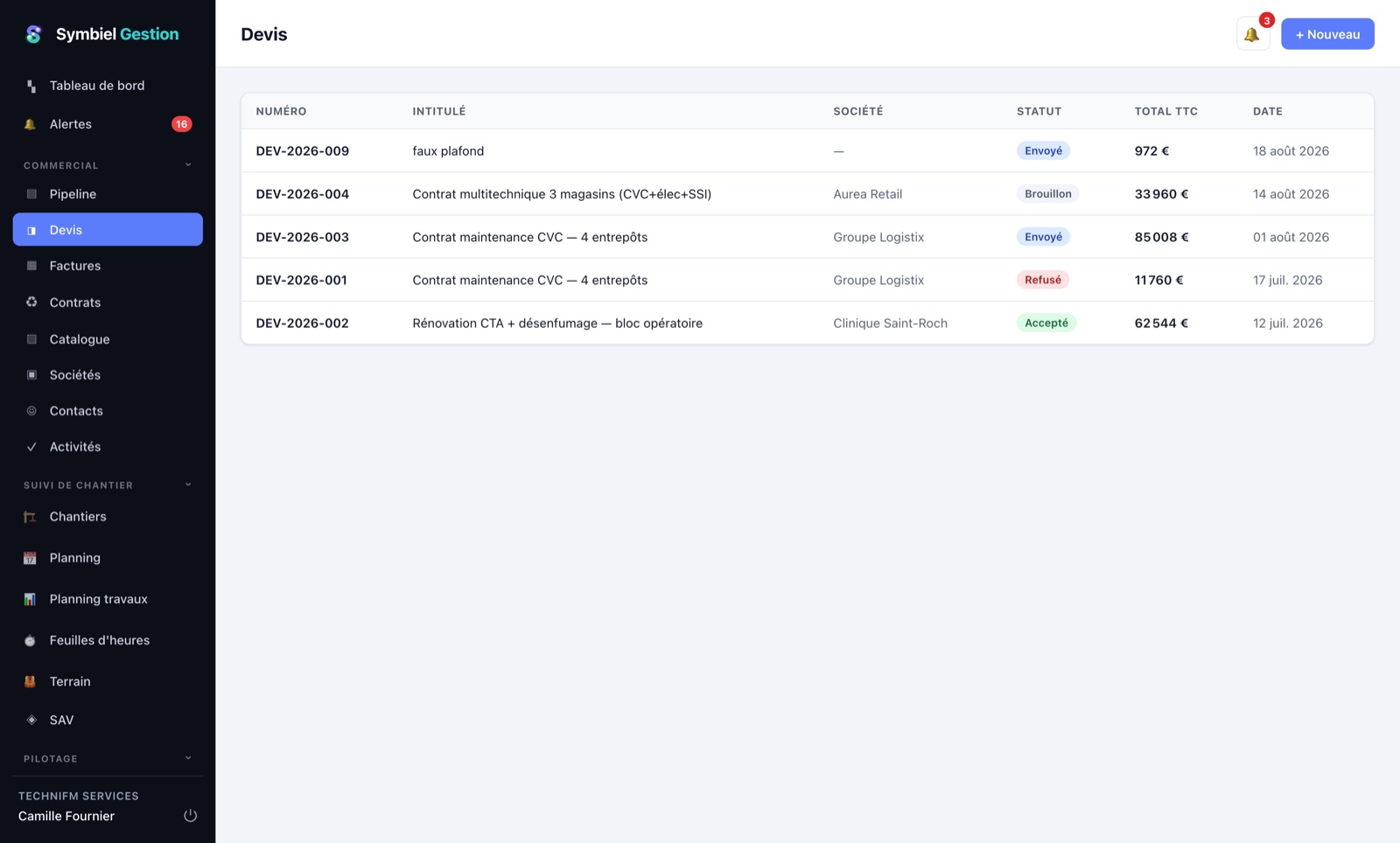 Devis et travaux dans le CRM